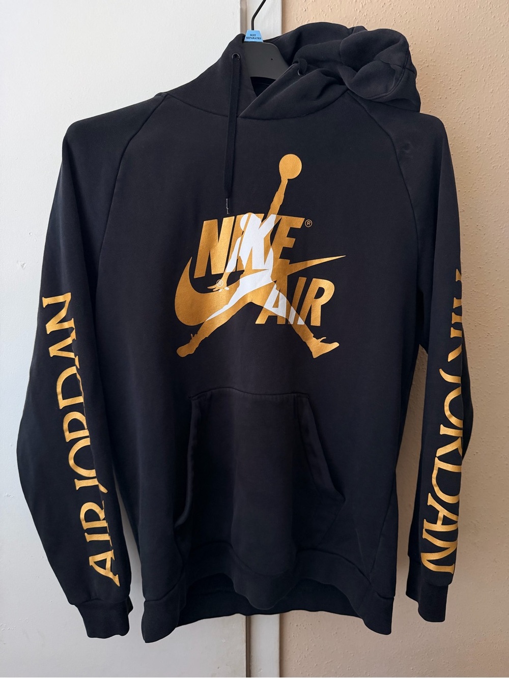 Nike Air Jordan Mens Pullover Hoodie Black Gold Jumpman Logo Sweatshirt sz L